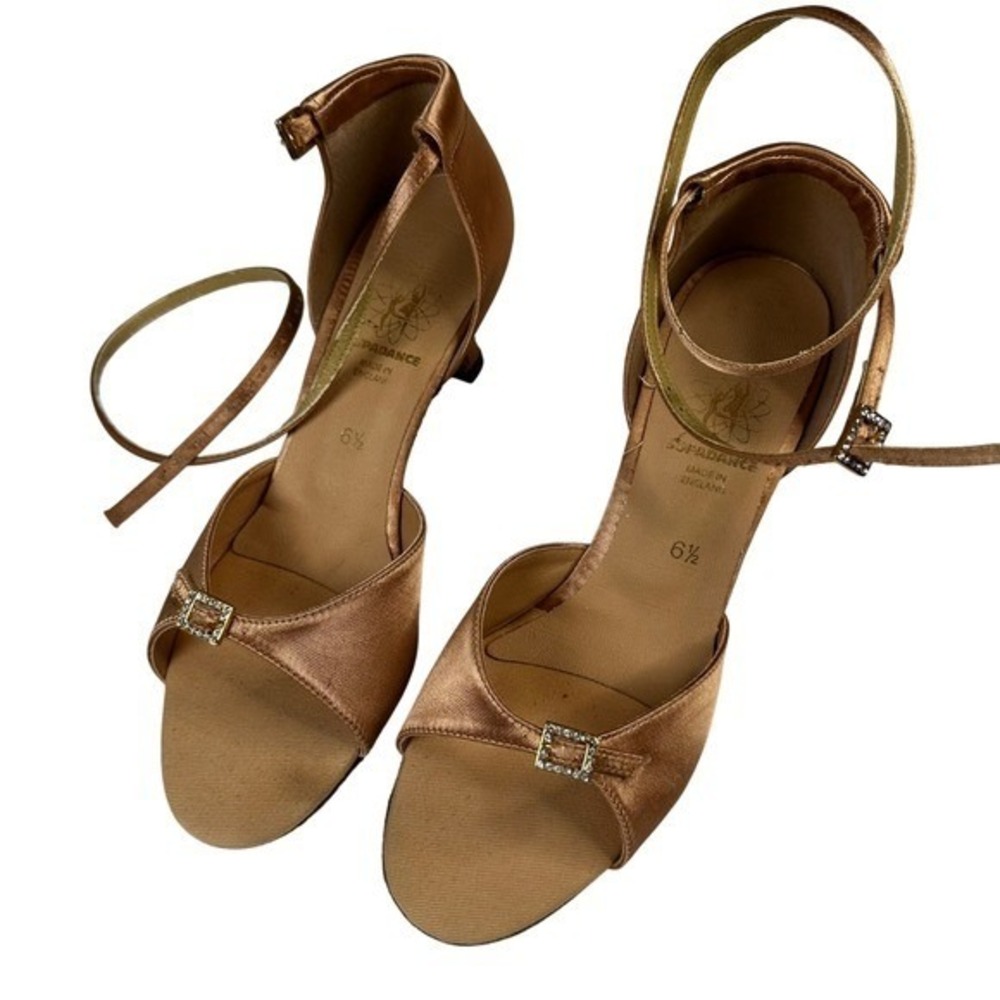 Supadance Women's Ballroom Dance Heels Bronze Satin Rhinestone Buckle Size 9